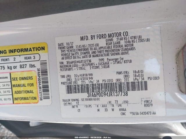 2018 FORD FUSION PLATINUM/TITANIUM 9