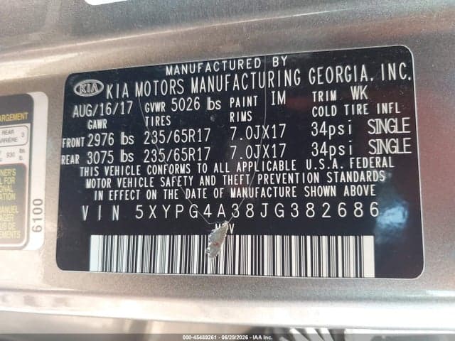 2018 KIA SORENTO 2.4L L 9
