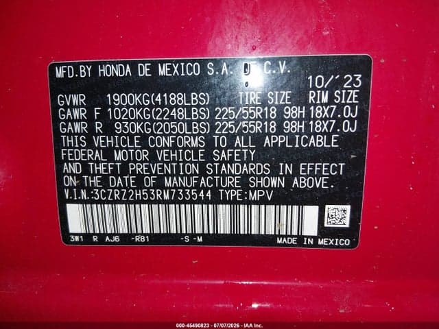 2024 HONDA HR-V AWD SPORT/AWD SPORT W/O BSI 9