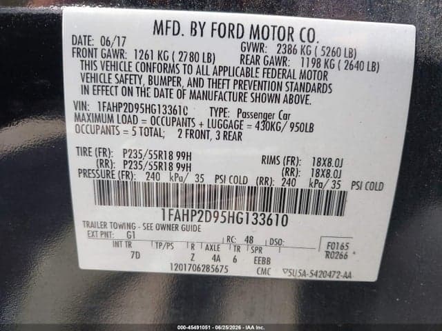 2017 FORD TAURUS SE 9