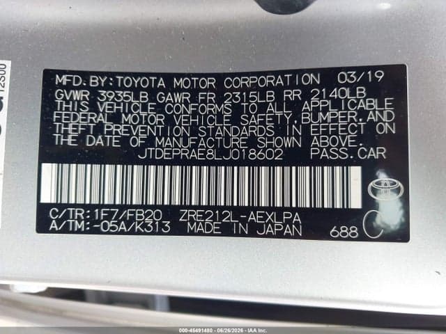 2020 TOYOTA COROLLA LE 9