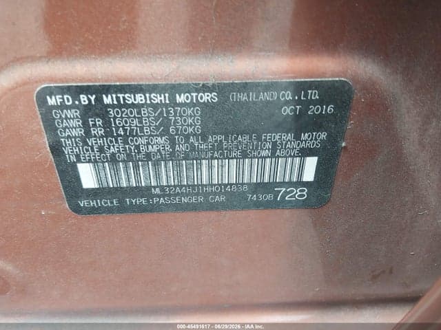 2017 MITSUBISHI MIRAGE SE 9