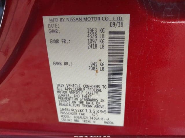 2019 NISSAN ALTIMA 2.5 SR 9