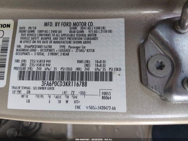 2019 FORD FUSION SEL 9