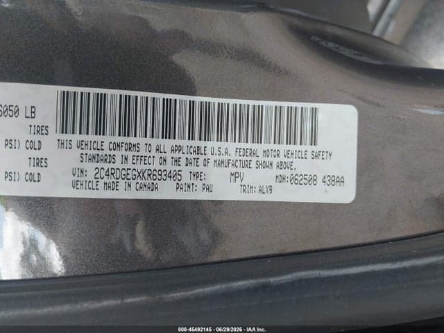 2019 DODGE GRAND CARAVAN GT 9