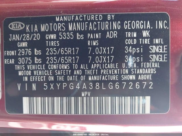 2020 KIA SORENTO 2.4L LX 9