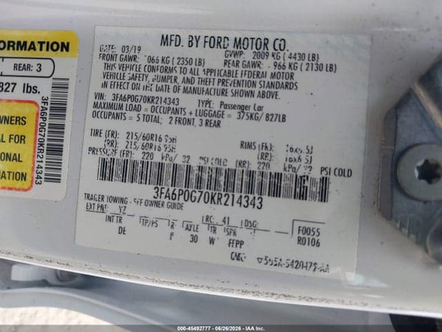 2019 FORD FUSION S 9
