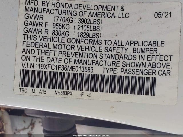 2021 HONDA CIVIC EX 9