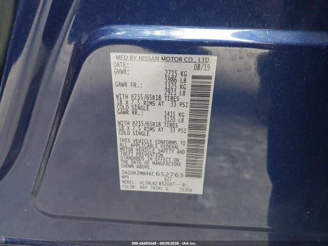2019 NISSAN PATHFINDER S 9