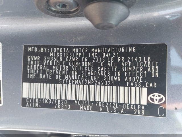 2021 TOYOTA COROLLA LE 9