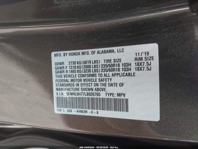 2020 HONDA ODYSSEY 9