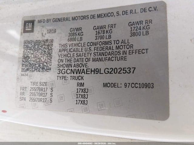 2020 CHEVROLET SILVERADO 1500 2WD LONG BED WT 9
