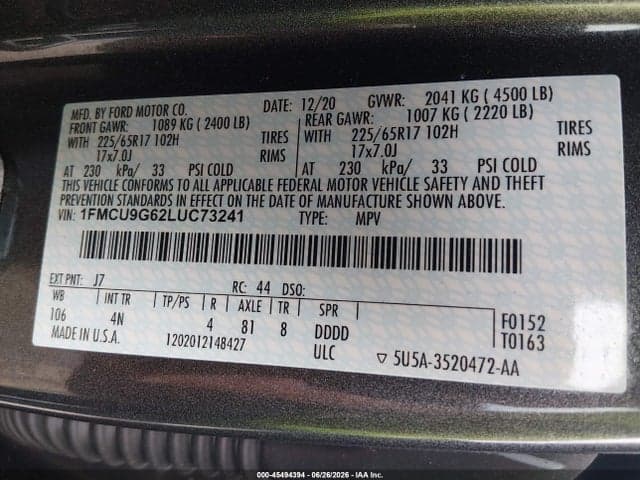 2020 FORD ESCAPE SE 9