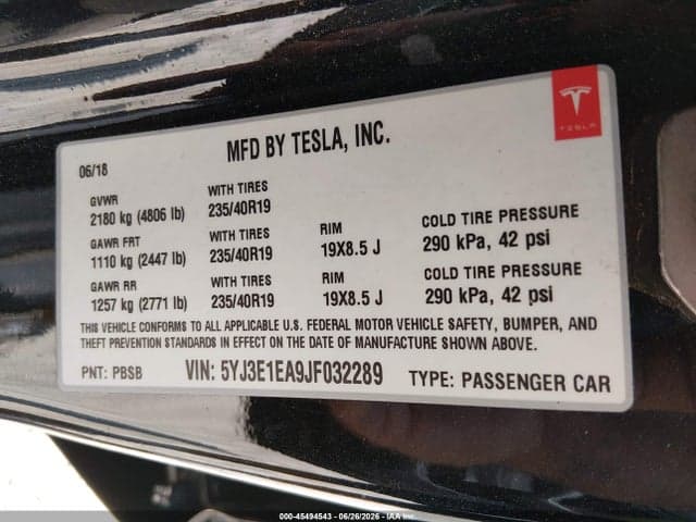 2018 TESLA MODEL 3 LONG RANGE/MID RANGE 9