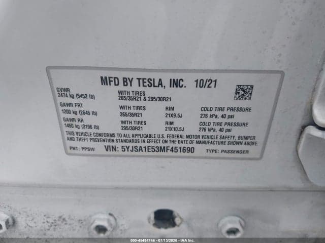 2021 TESLA MODEL S LONG RANGE DUAL MOTOR ALL-WHEEL DRIVE 10