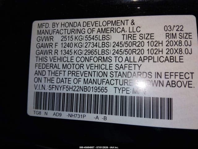 2022 HONDA PILOT 2WD SPECIAL EDITION 9