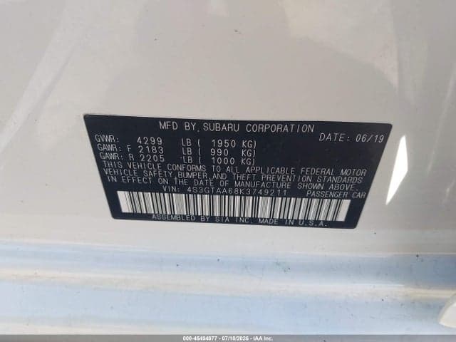 2019 SUBARU IMPREZA 2.0I 9