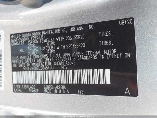 2020 TOYOTA HIGHLANDER PLATINUM 9