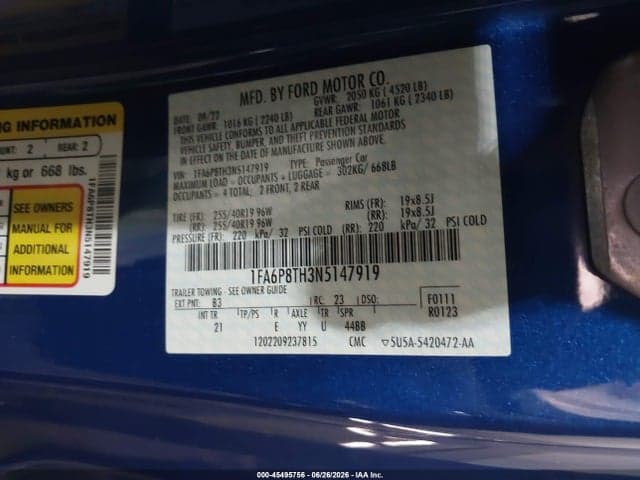 2022 FORD MUSTANG ECOBOOST FASTBACK 9