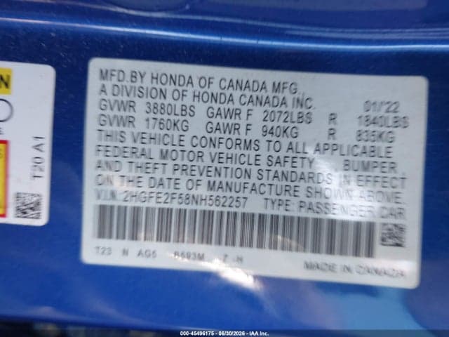 2022 HONDA CIVIC SPORT 9