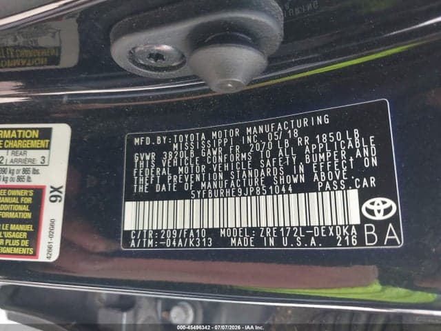 2018 TOYOTA COROLLA L 9