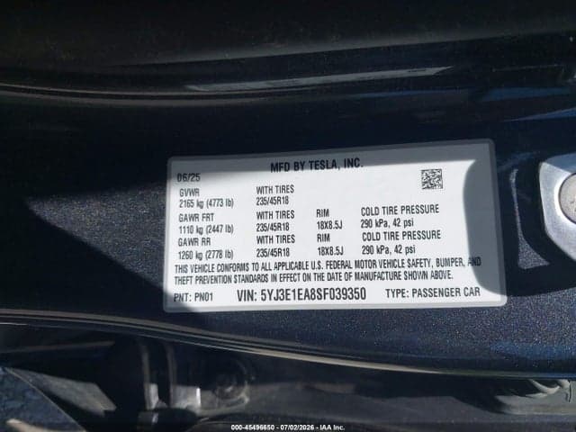 2025 TESLA MODEL 3 LONG RANGE REAR-WHEEL DRIVE/STANDARD REAR-WHEEL DRIVE 9