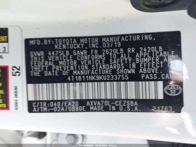 2019 TOYOTA CAMRY SE 9