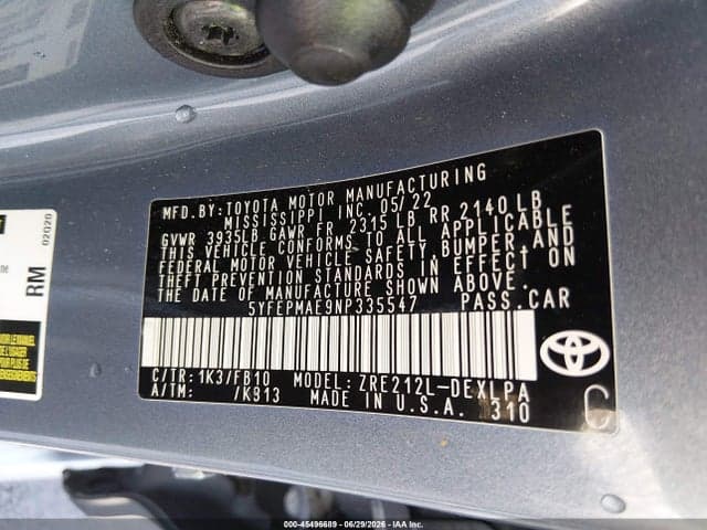 2022 TOYOTA COROLLA LE 9