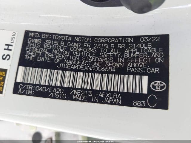 2022 TOYOTA COROLLA HYBRID LE 9