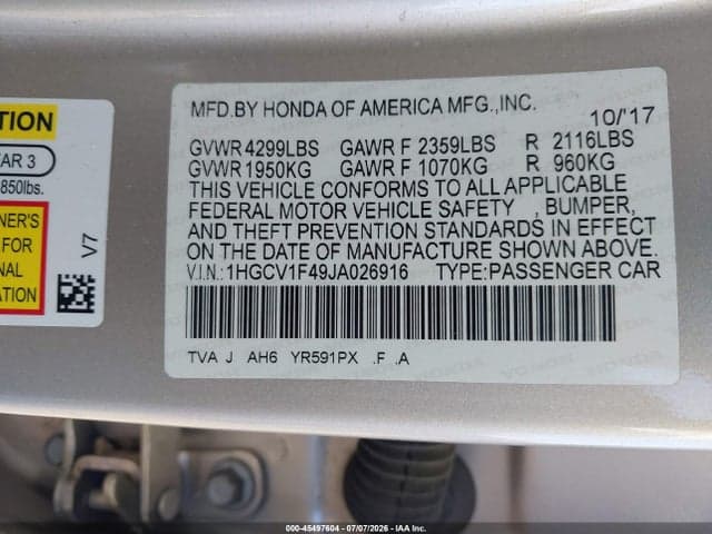 2018 HONDA ACCORD EX 9