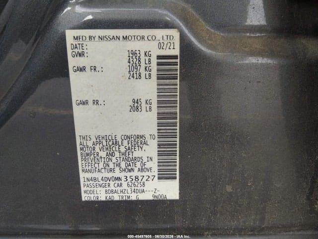 2021 NISSAN ALTIMA SV FWD 9