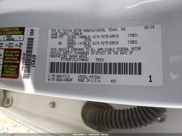 2018 TOYOTA TUNDRA SR5 5.7L V8 9