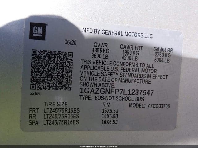 2020 CHEVROLET EXPRESS PASSENGER RWD 3500 EXTENDED WHEELBASE LS 9