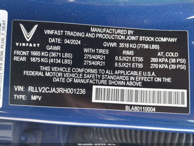 2024 VINFAST VF 9 PLUS 9