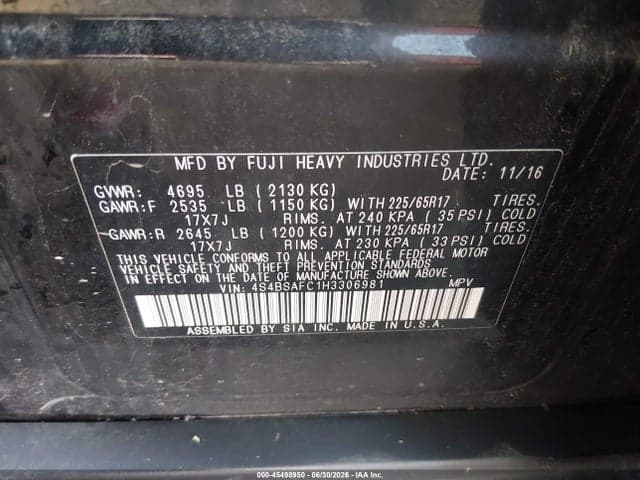 2017 SUBARU OUTBACK 2.5I PREMIUM 9