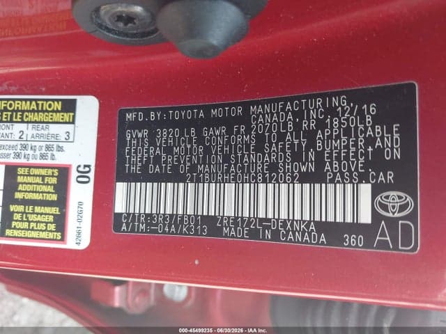 2017 TOYOTA COROLLA LE 9