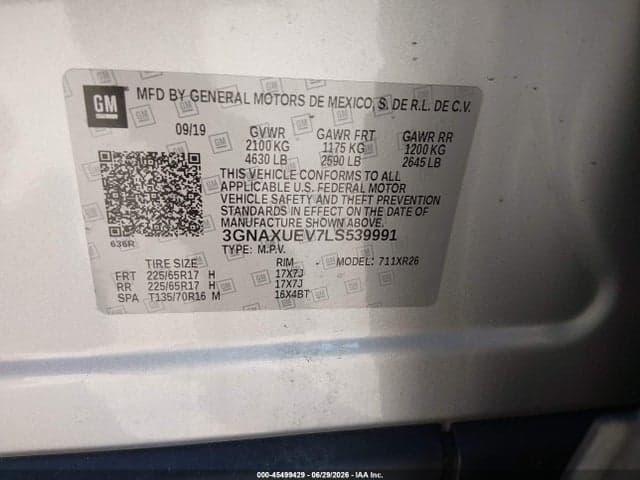 2020 CHEVROLET EQUINOX AWD LT 1.5L TURBO 9
