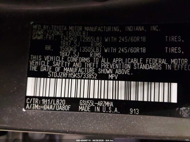 2019 TOYOTA HIGHLANDER XLE 9