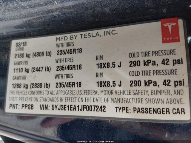 2018 TESLA MODEL 3 LONG RANGE/MID RANGE 9