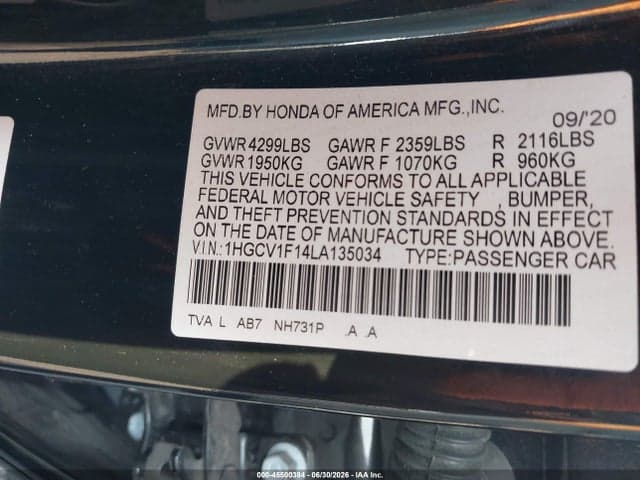 2020 HONDA ACCORD LX 9