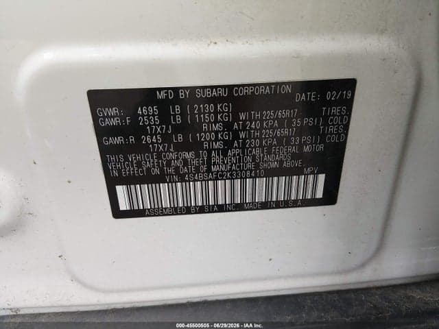 2019 SUBARU OUTBACK 2.5I PREMIUM 9