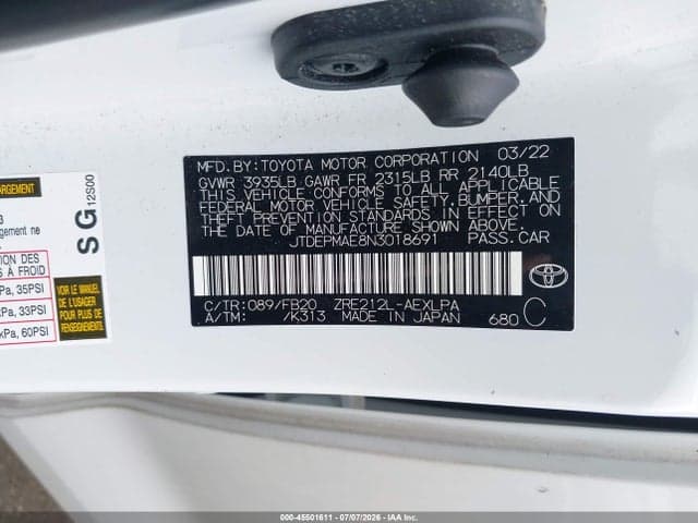 2022 TOYOTA COROLLA LE 9