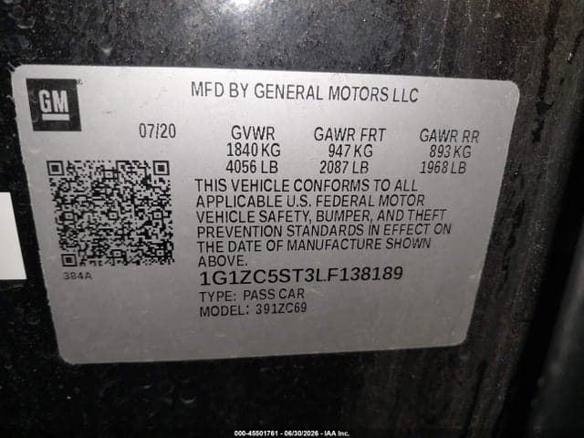 2020 CHEVROLET MALIBU FWD 1FL 9