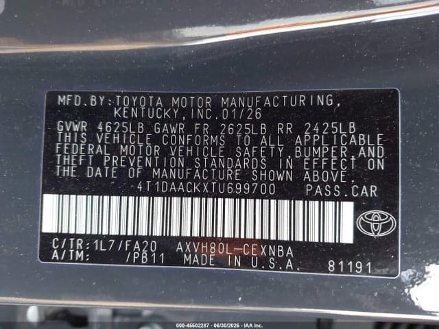2026 TOYOTA CAMRY LE 9