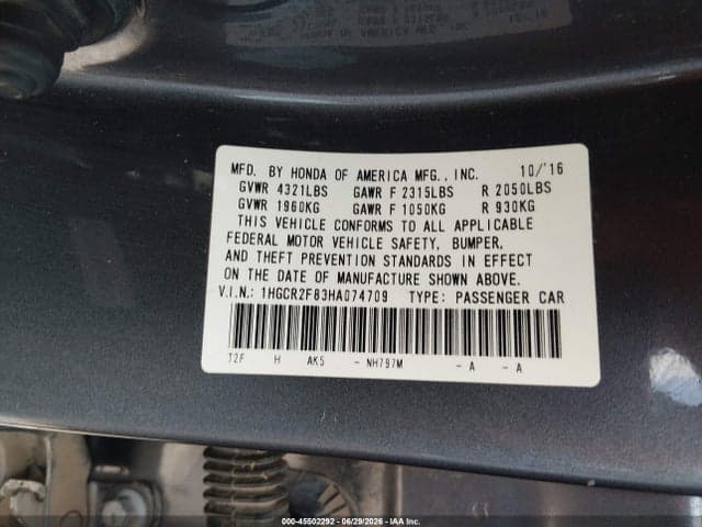 2017 HONDA ACCORD EX-L 9