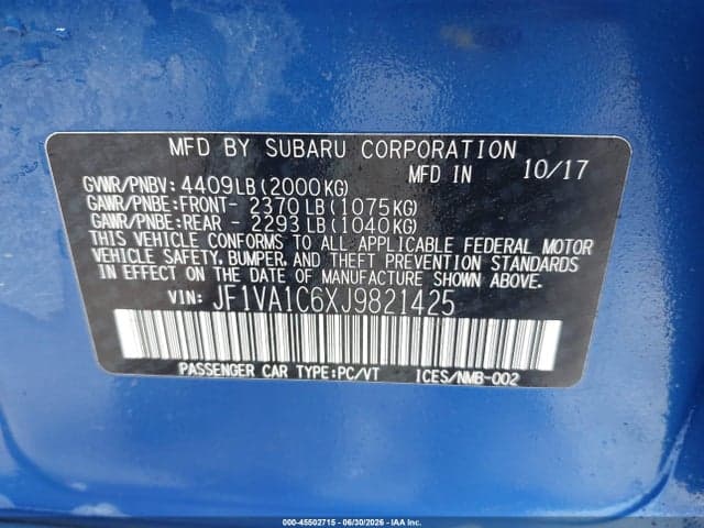 2018 SUBARU WRX PREMIUM 9