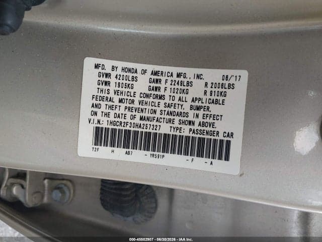 2017 HONDA ACCORD LX 9