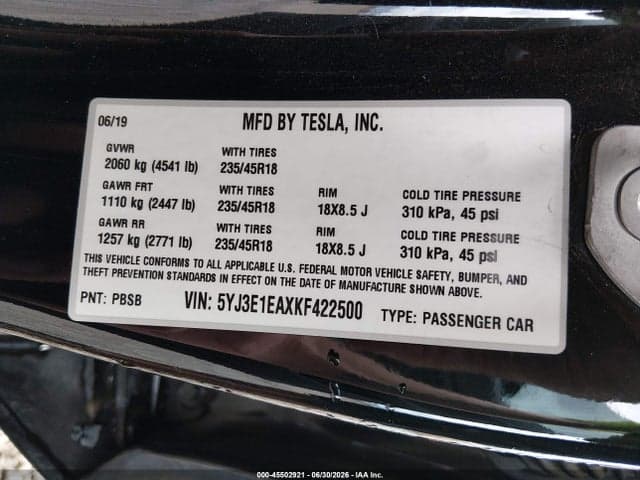 2019 TESLA MODEL 3 9