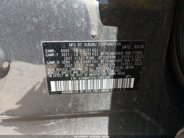 2020 SUBARU ASCENT LIMITED 9
