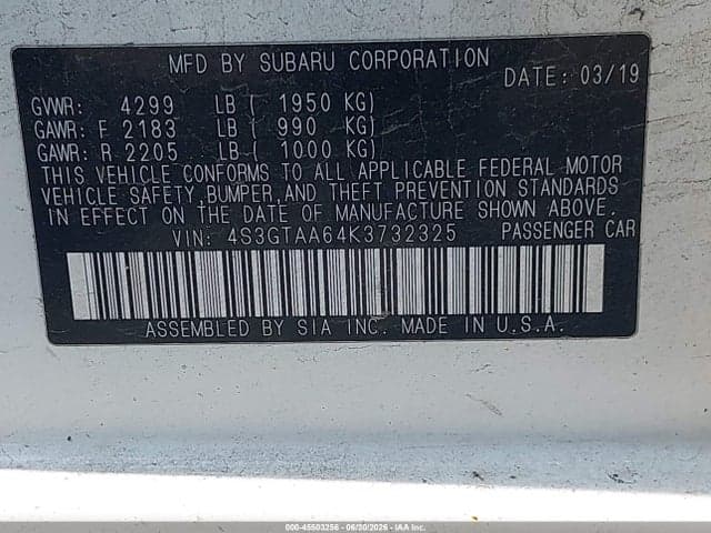 2019 SUBARU IMPREZA 2.0I 9